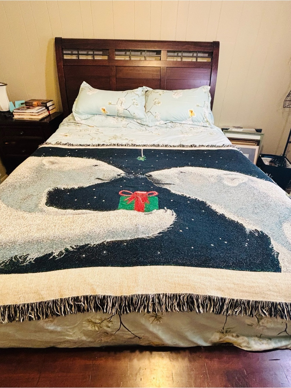 Vintage 1997 Will Bullas Bearing Gifts Polar Bear Woven Tapestry Blanket 68 X 52